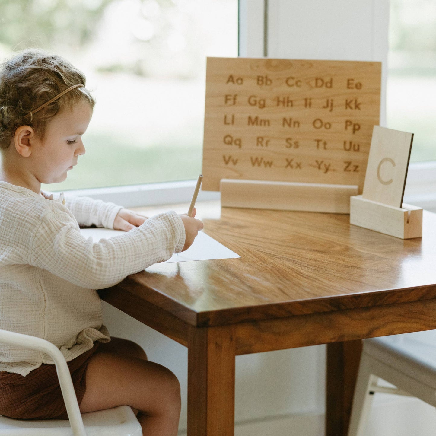 Wooden Uppercase and Lowercase Alphabet Manuscript Board - Stand Included