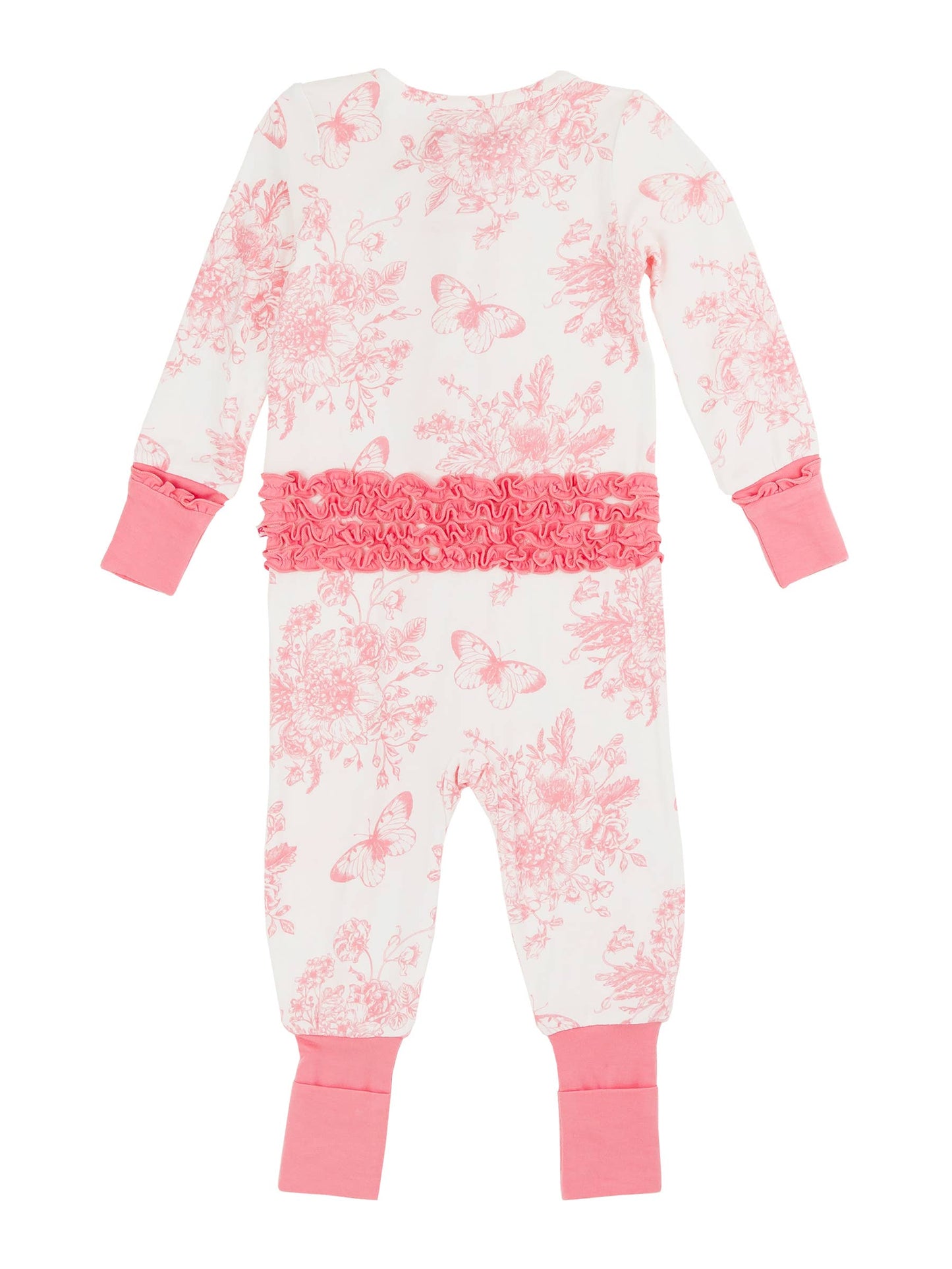 Baby Girls Pink Butterfly Garden Bamboo Convertible Ruffle Pajama