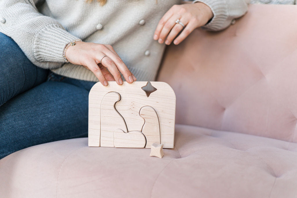 Modern Simple Wooden Nativity Scene Christmas Puzzle