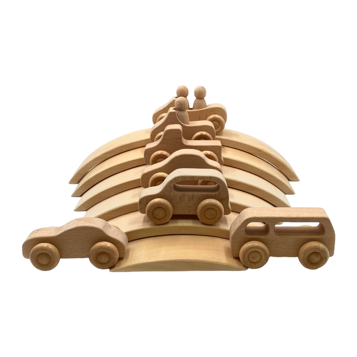 6 Pcs Wooden Bridge Stacking Building Blocks in Natural Color
