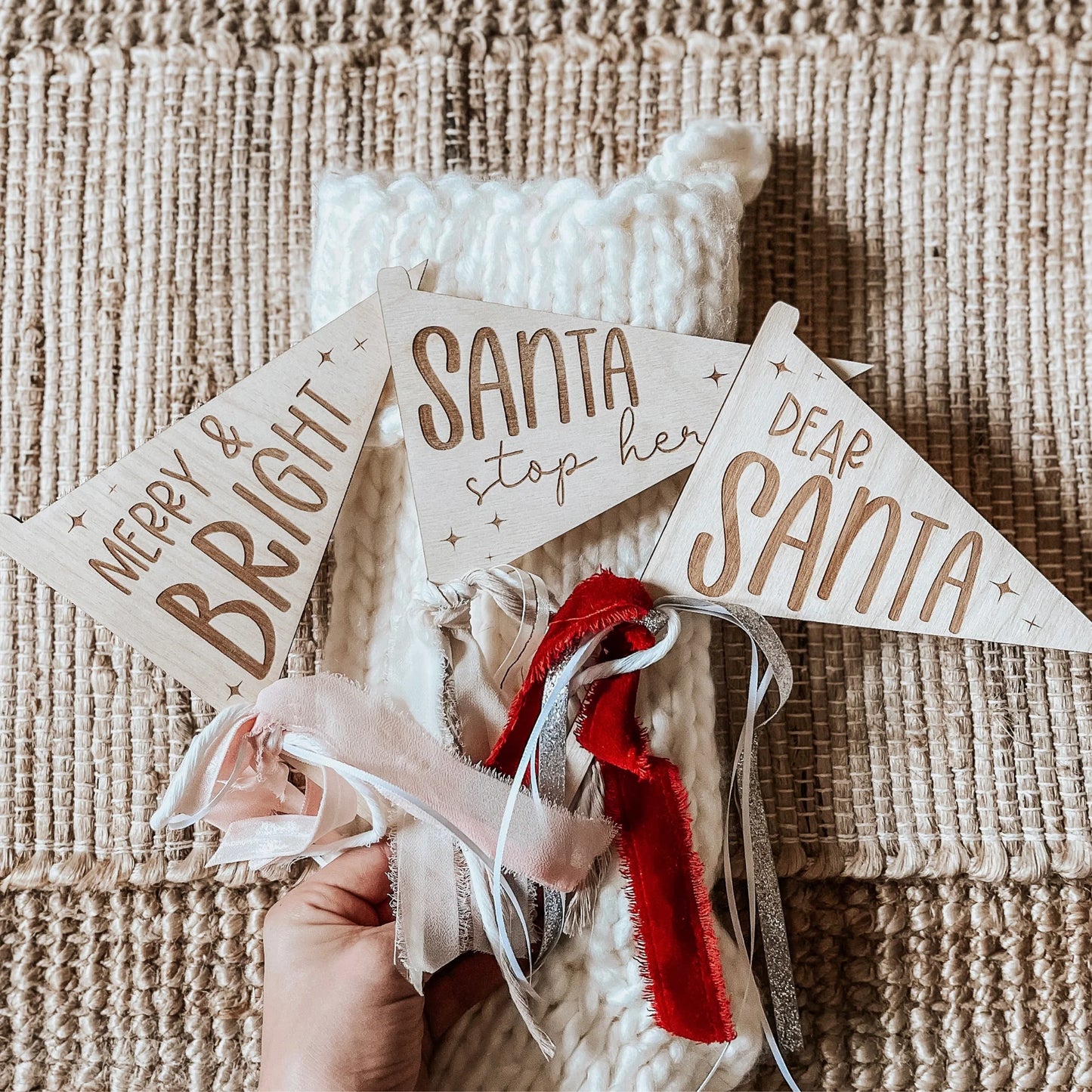 Dear Santa Pennant with Red and Silver Ribbons