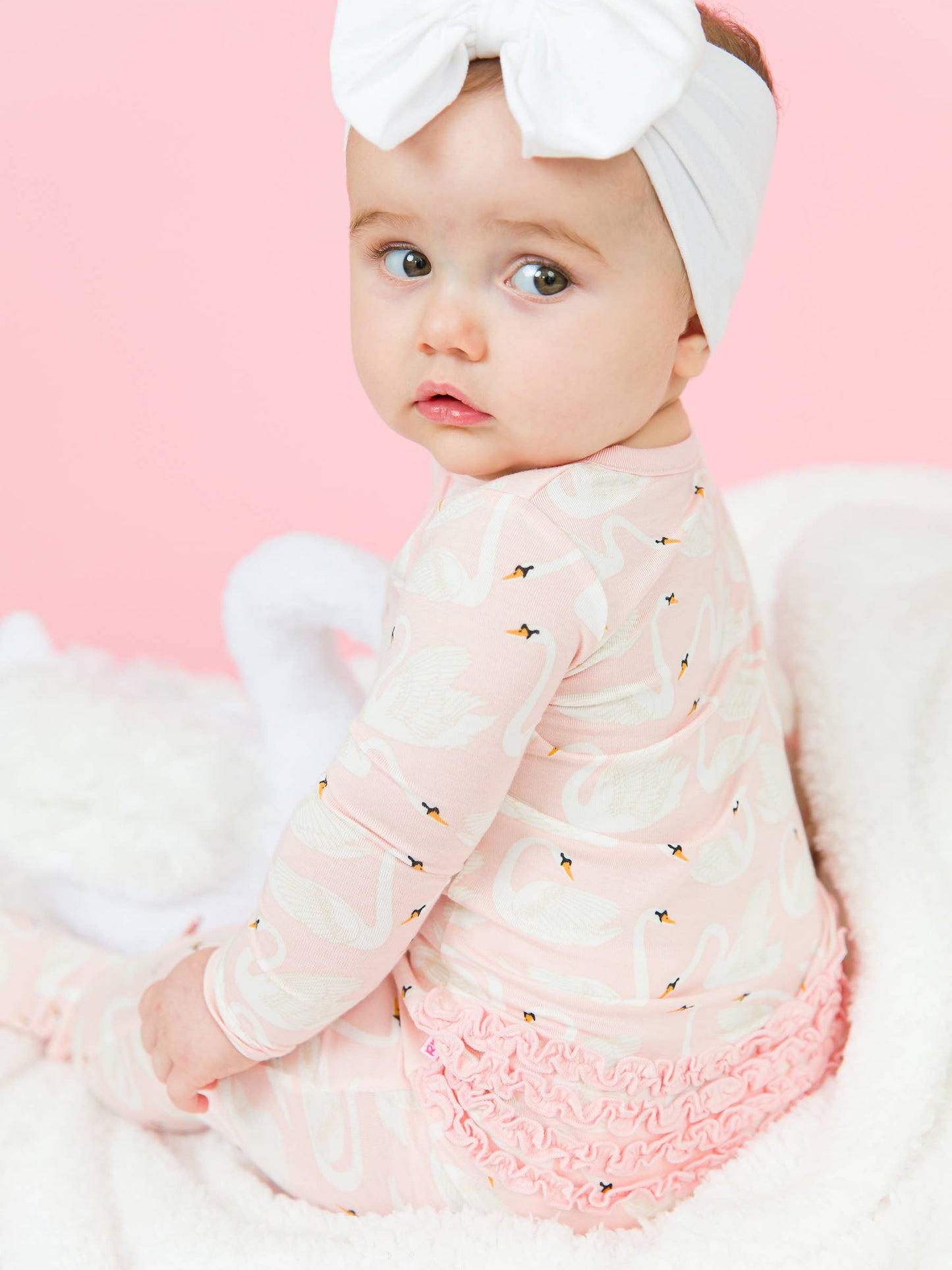 Baby Girls Swan Lake Bamboo Footed Ruffle Pajama