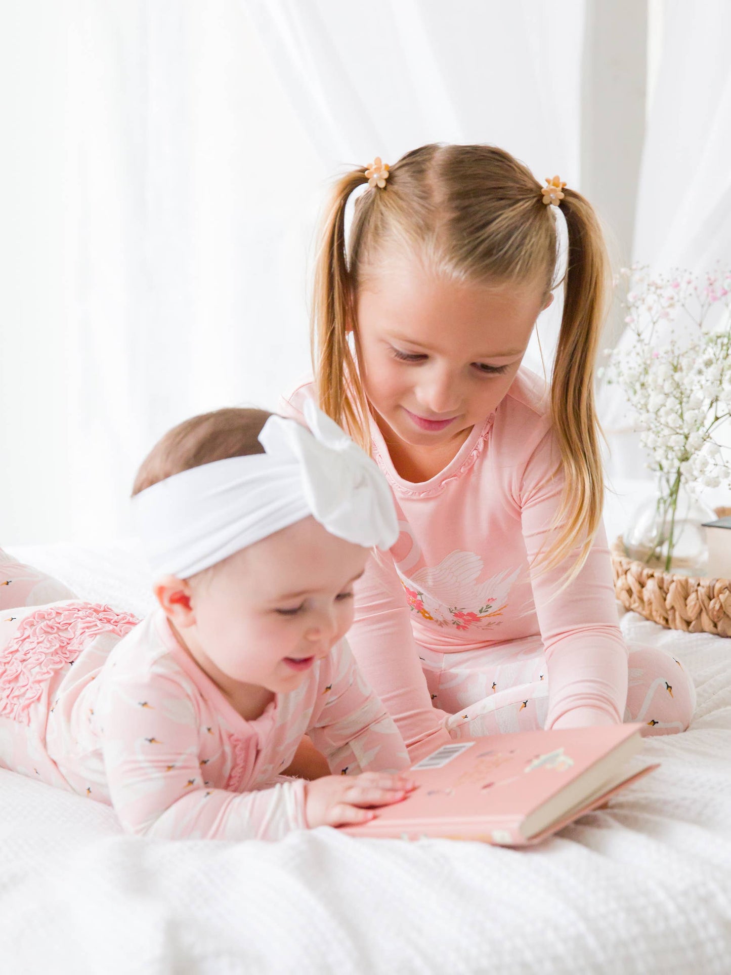 Baby Girls Swan Lake Bamboo Footed Ruffle Pajama