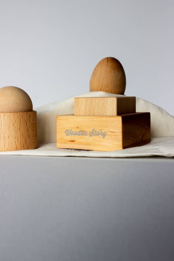 My First Montessori Set: Egg, Cube, + Ball and Cup Wooden Toys