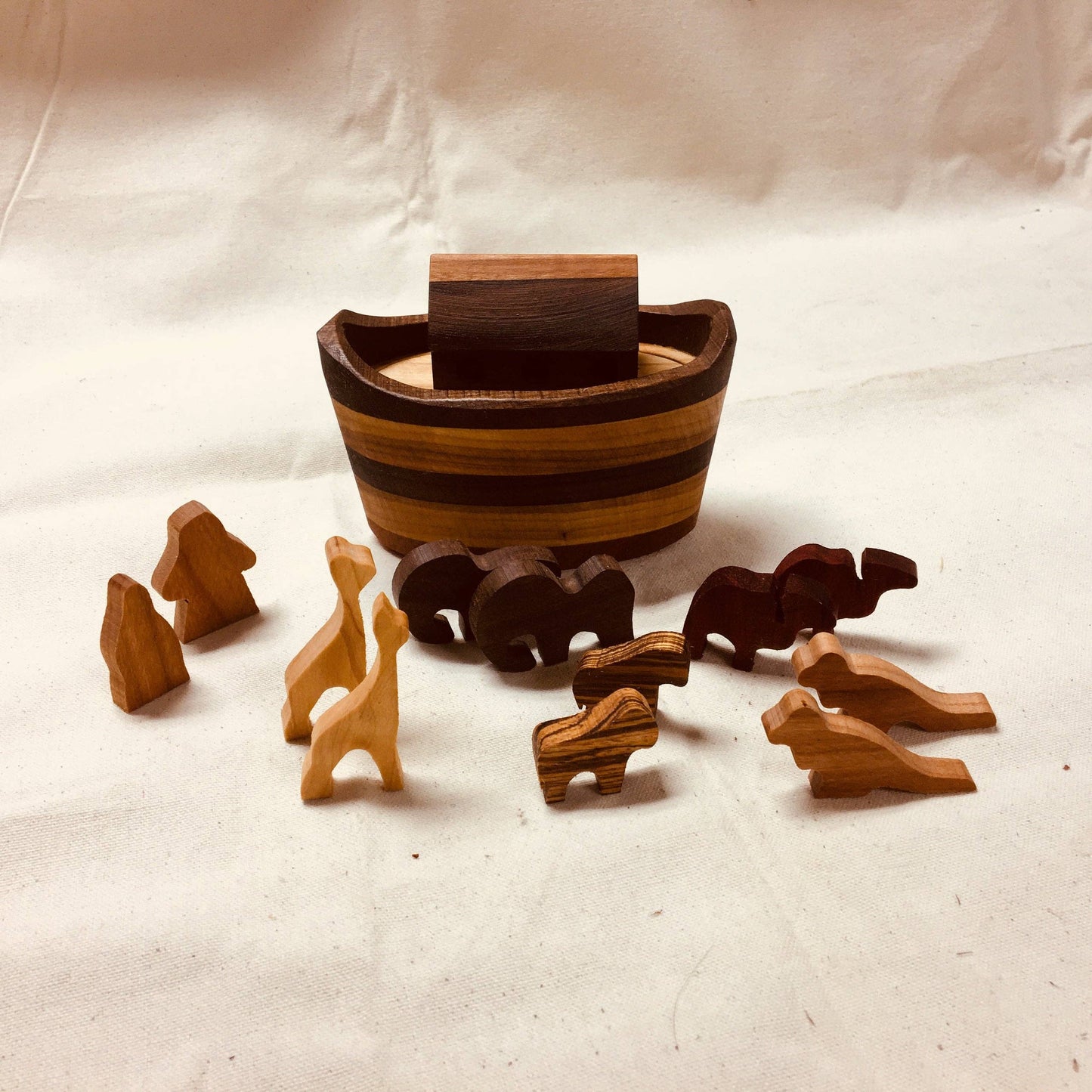 Wooden Mini Noah's Ark Set with Boat and 6 Animal Pairs