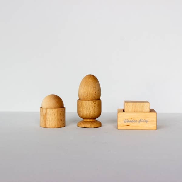 My First Montessori Set: Egg, Cube, + Ball and Cup Wooden Toys