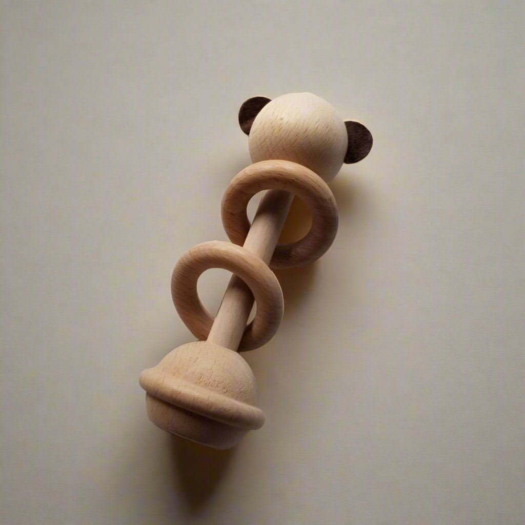 Baby Rattle in Natural Beechwood Bear Gender Neutral Toy Lindquist Lane Wooden Toys Children's Boutique for Montessori and Non Toxic Toys for Kids