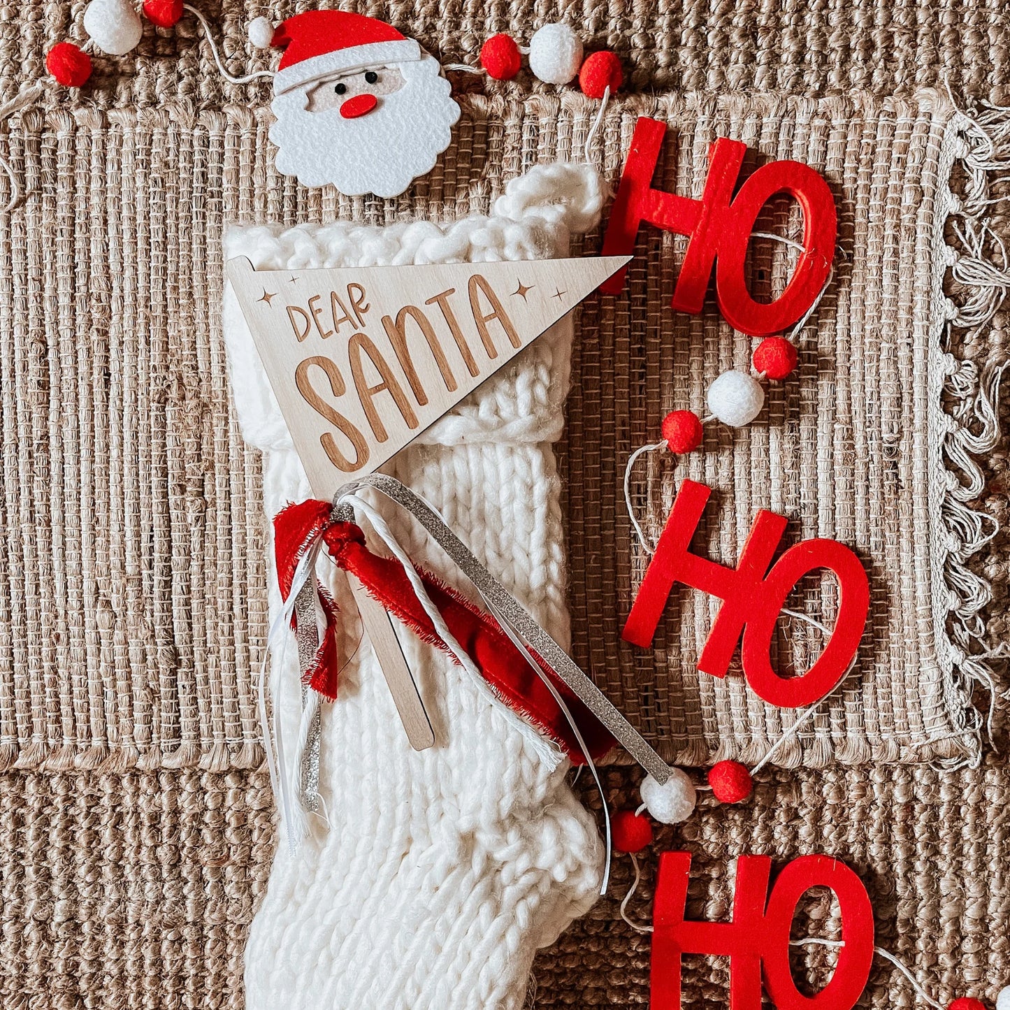 Dear Santa Pennant with Red and Silver Ribbons
