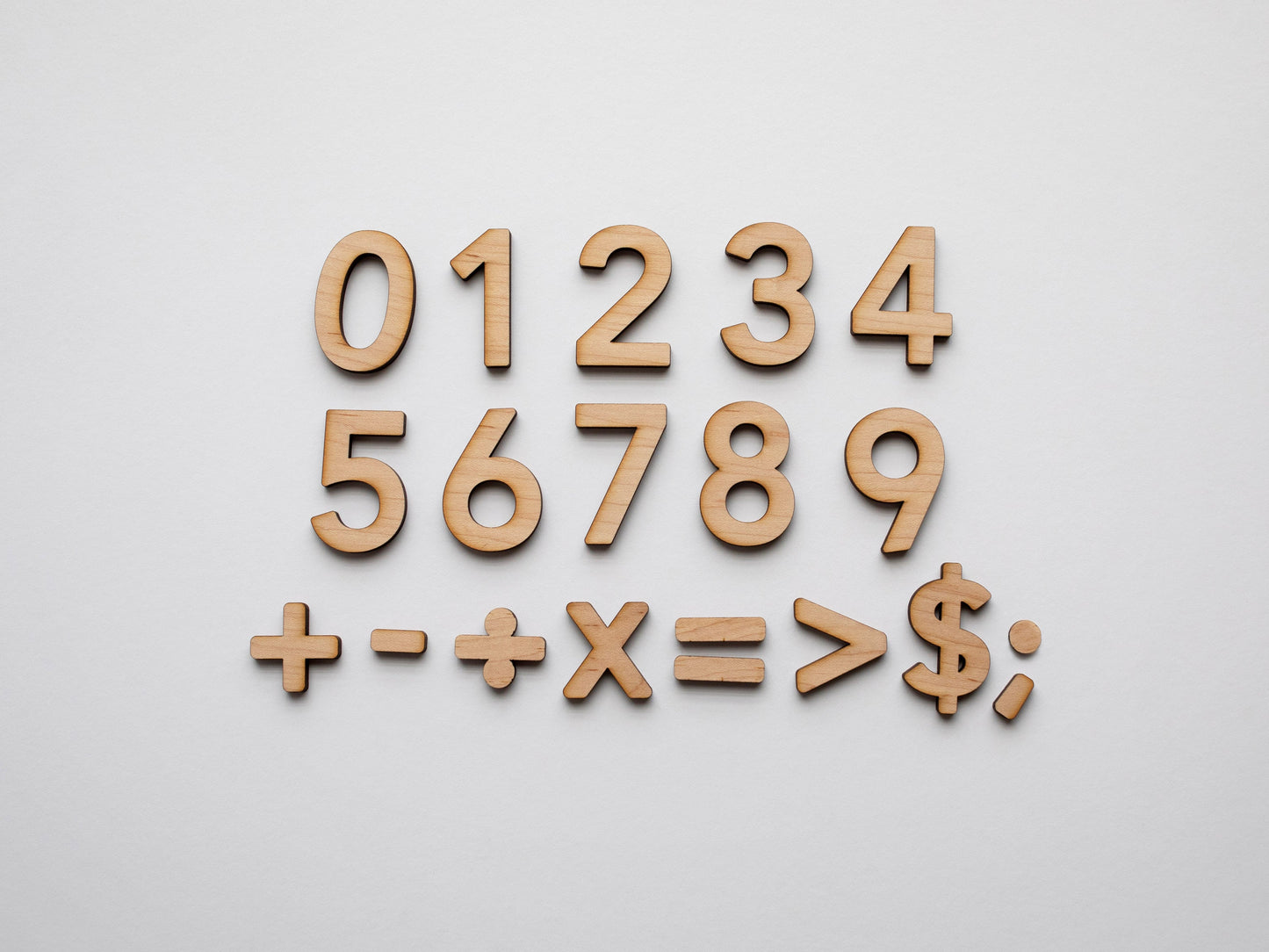 Wooden Number Set Wood Numerals & Math Symbols in Maple