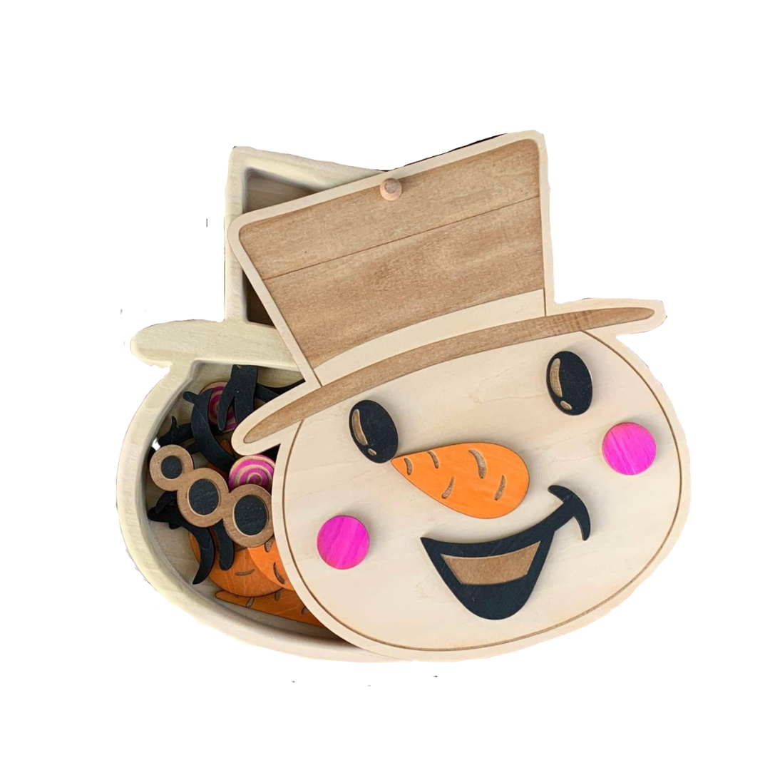Wooden Build a Snowman Face in Sensory Tray
