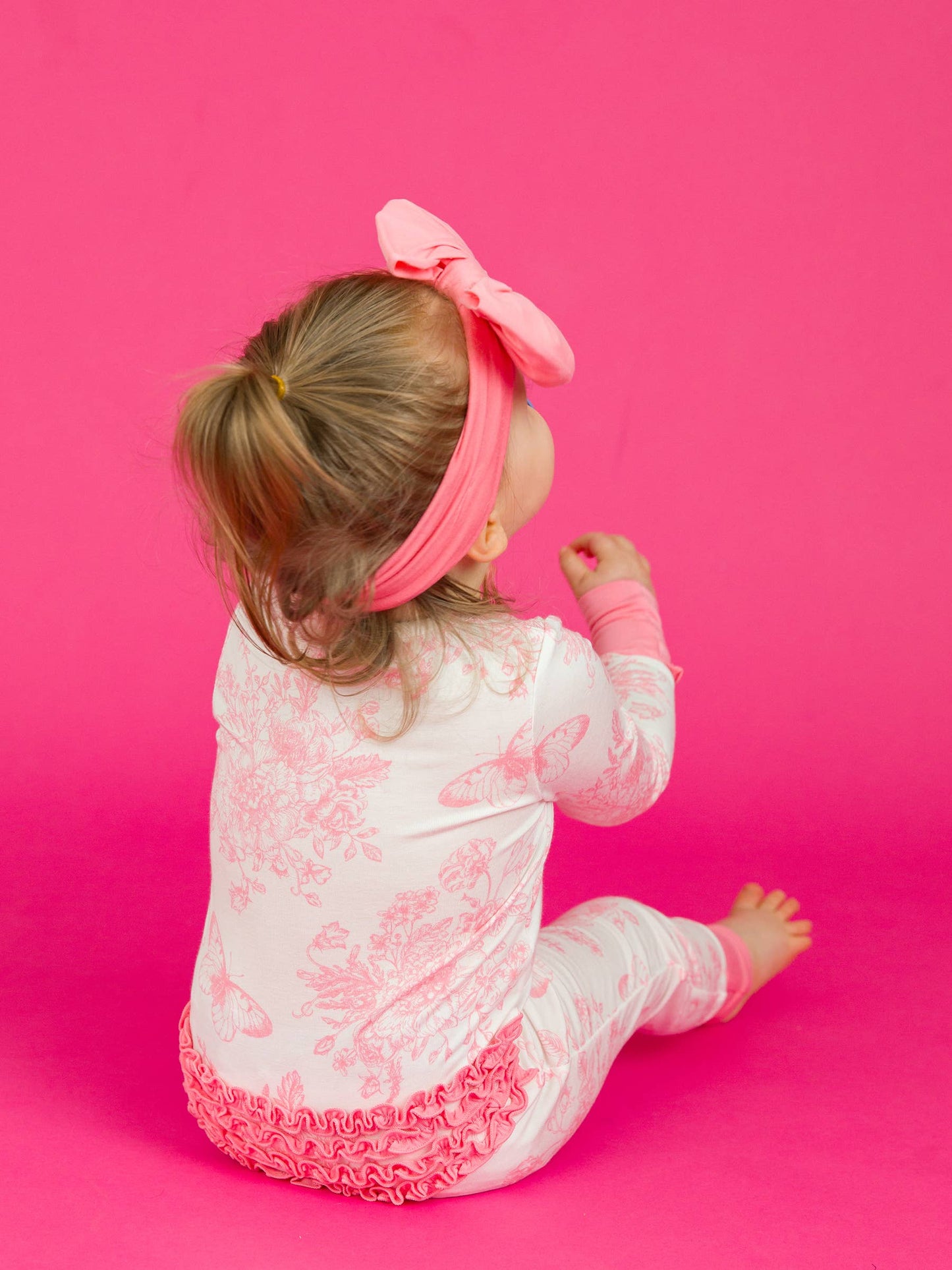 Baby Girls Pink Butterfly Garden Bamboo Convertible Ruffle Pajama