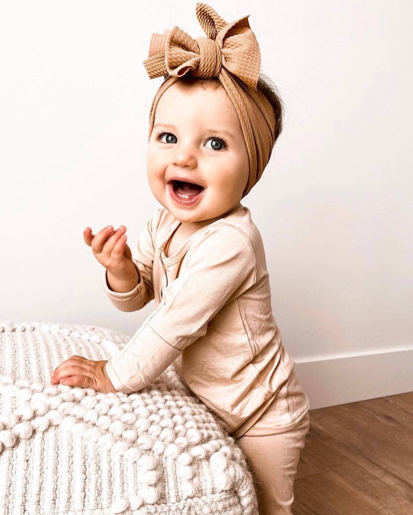 Neutral Beige Baby Bow Headband for Girls