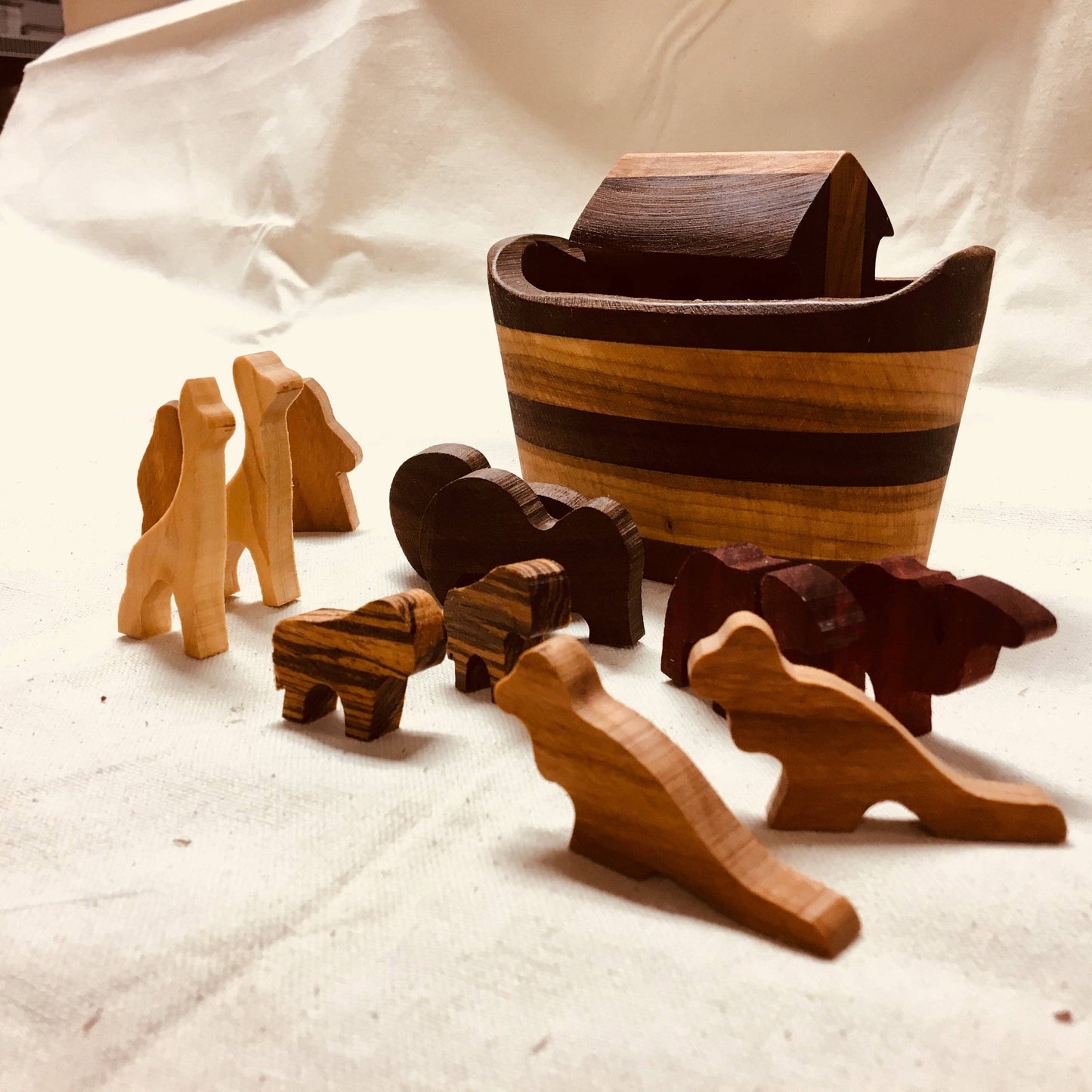 Wooden Mini Noah's Ark Set with Boat and 6 Animal Pairs