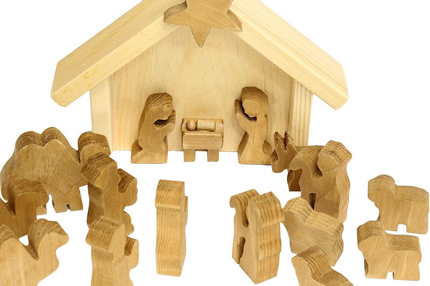 Wooden Nativity Manger Scene Set, 14 Pieces