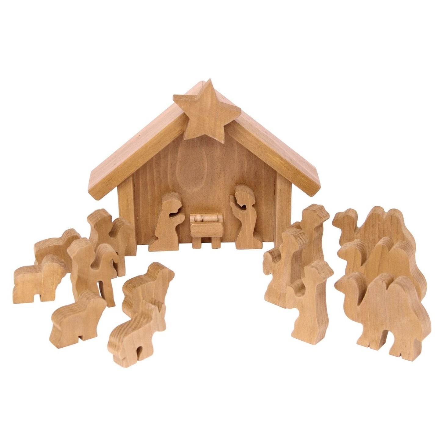 Wooden Nativity Manger Scene Set, 14 Pieces