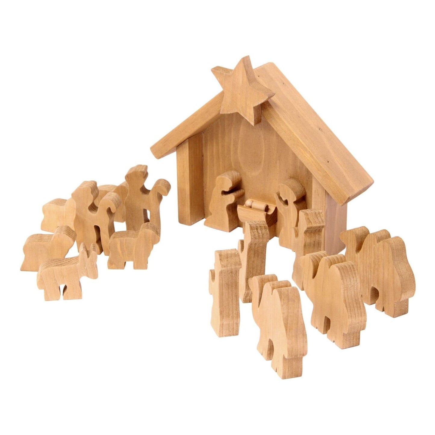 Wooden Nativity Manger Scene Set, 14 Pieces