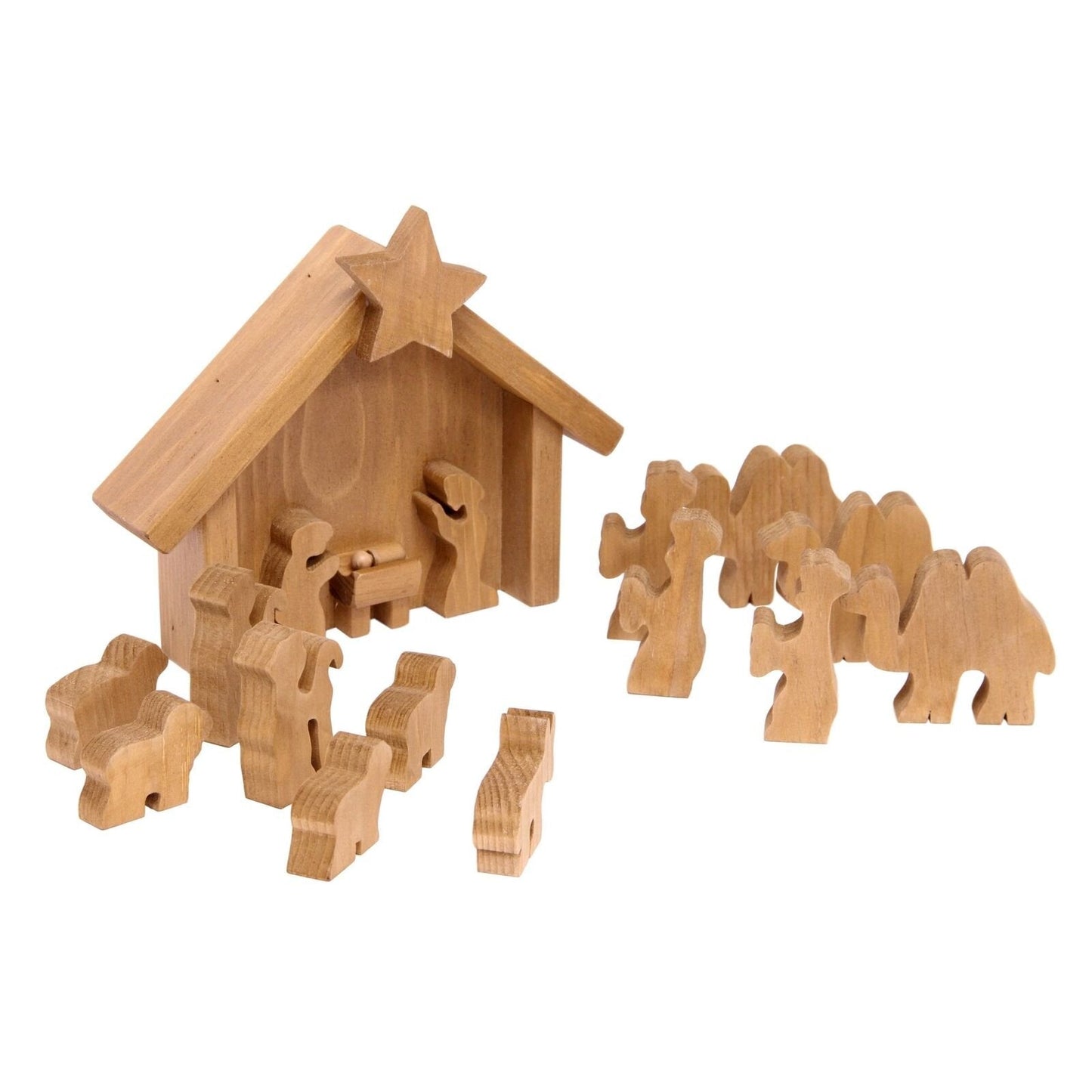 Wooden Nativity Manger Scene Set, 14 Pieces