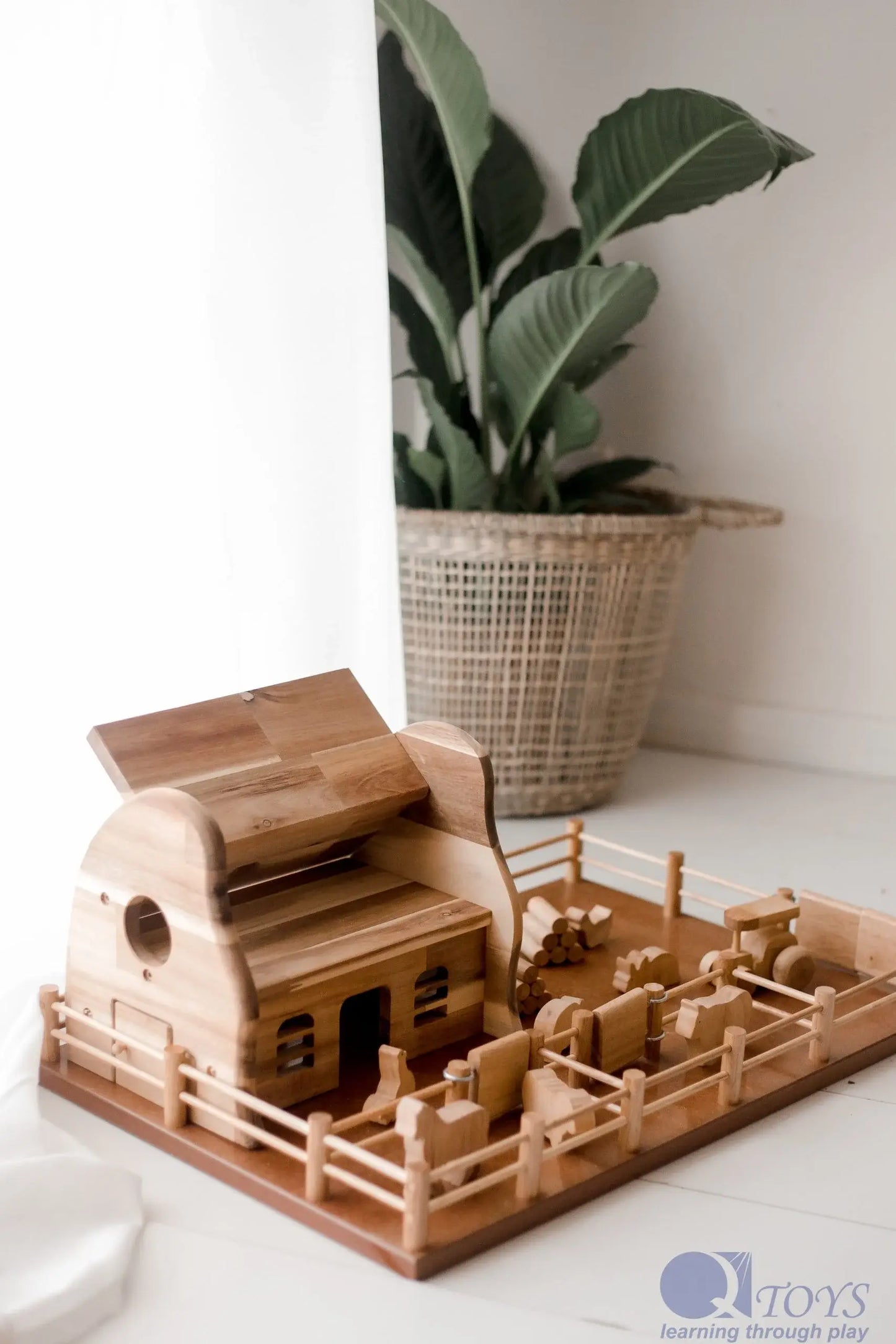 Wooden Barn with Farm Animals and Tractor