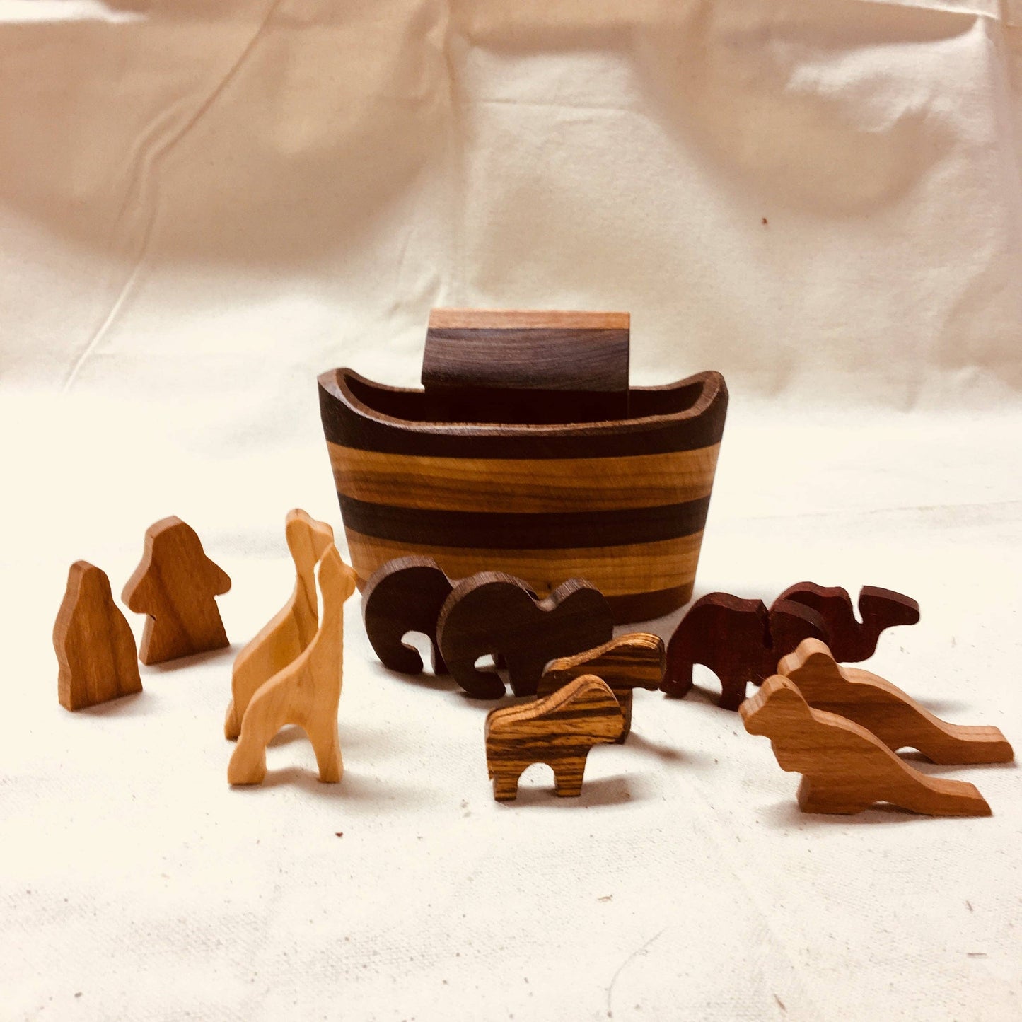Wooden Mini Noah's Ark Set with Boat and 6 Animal Pairs