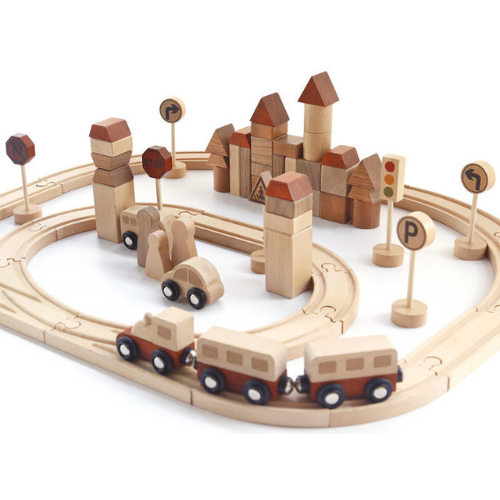 Wooden Train Railway Track Set