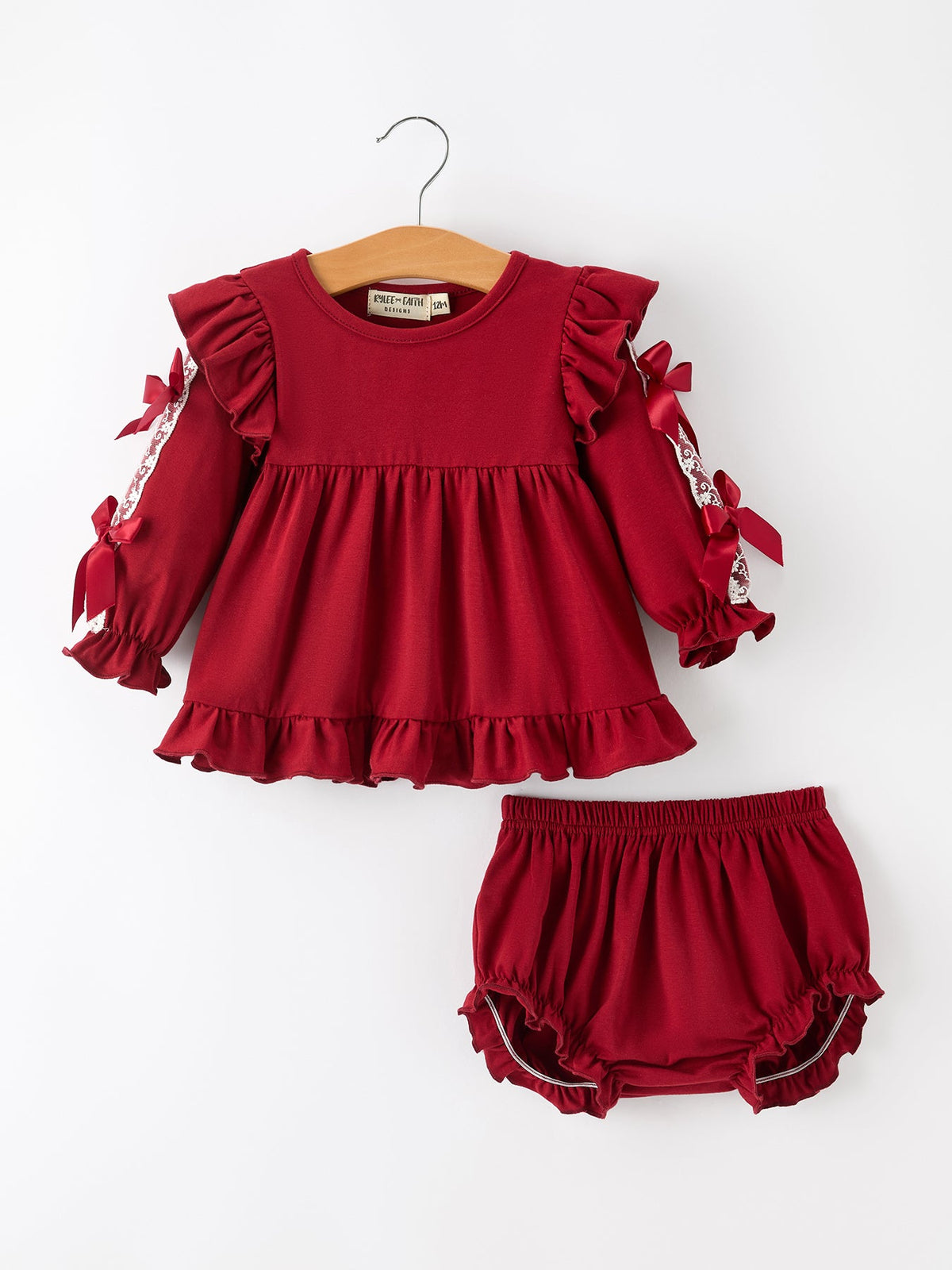 Christmas Baby Girls Red Lace Bow Bloomer Set