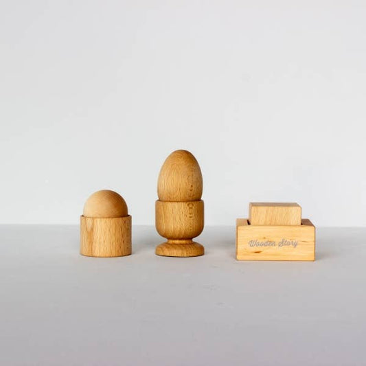 My First Montessori Set: Egg, Cube, + Ball and Cup Wooden Toys