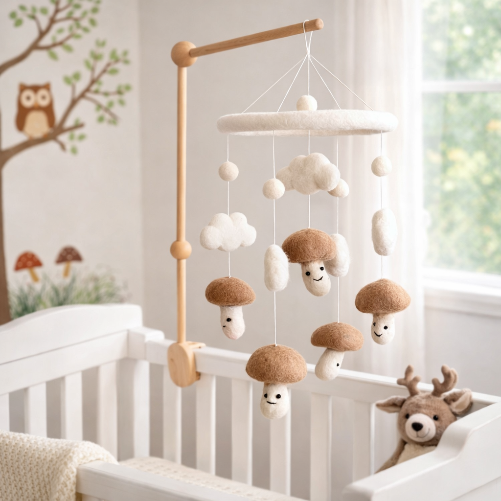 Felt Baby Mobile - Smiley Mushroom – Lindquist Lane