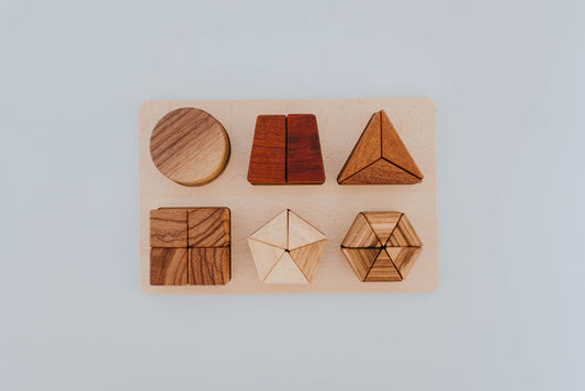 Chunky 2D Shape Puzzle in Multiple Wood Tones