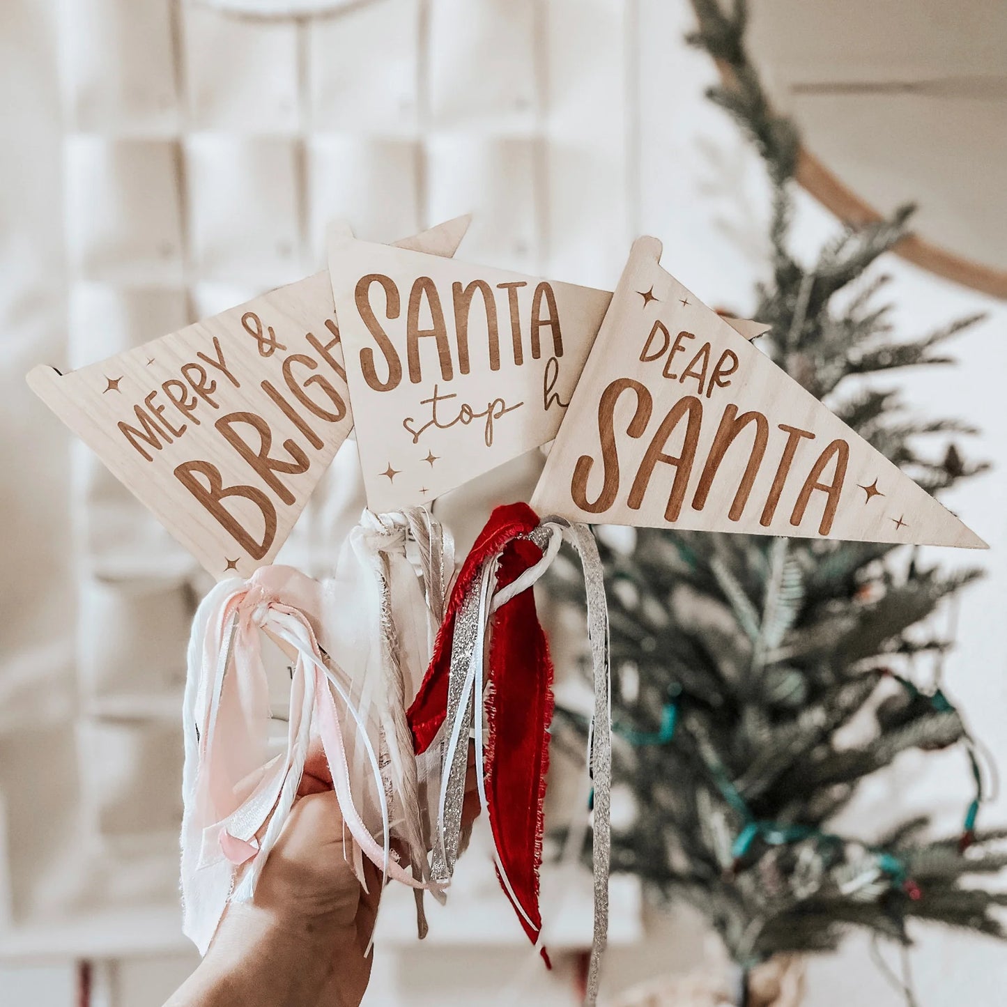 Dear Santa Pennant with Red and Silver Ribbons