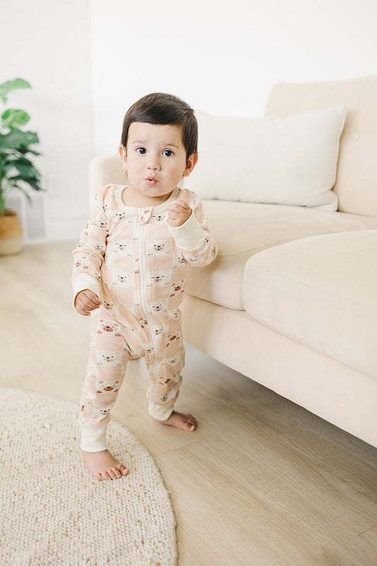GOTS Certified Organic Cotton Zippy Pajamas in Checkered Bear