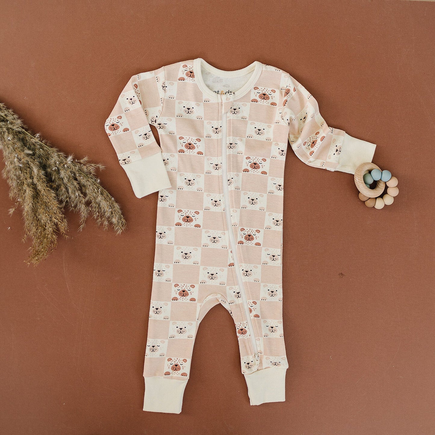 GOTS Certified Organic Cotton Zippy Pajamas in Checkered Bear