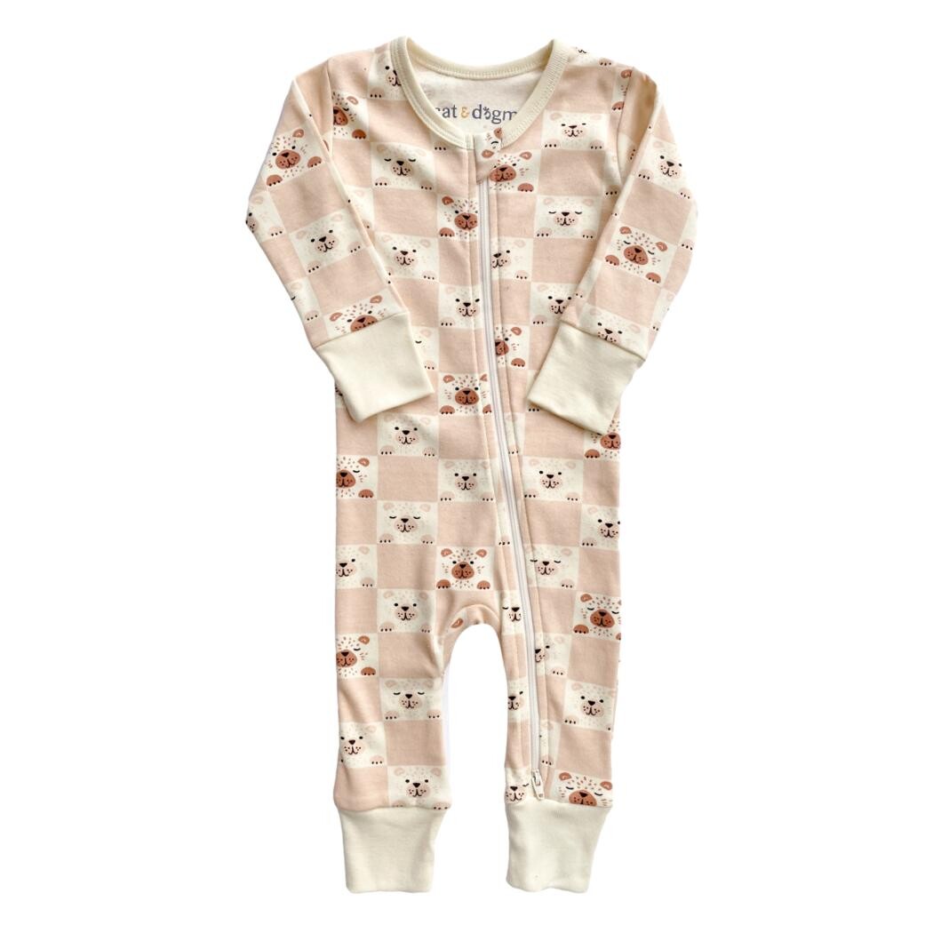 GOTS Certified Organic Cotton Zippy Pajamas in Checkered Bear