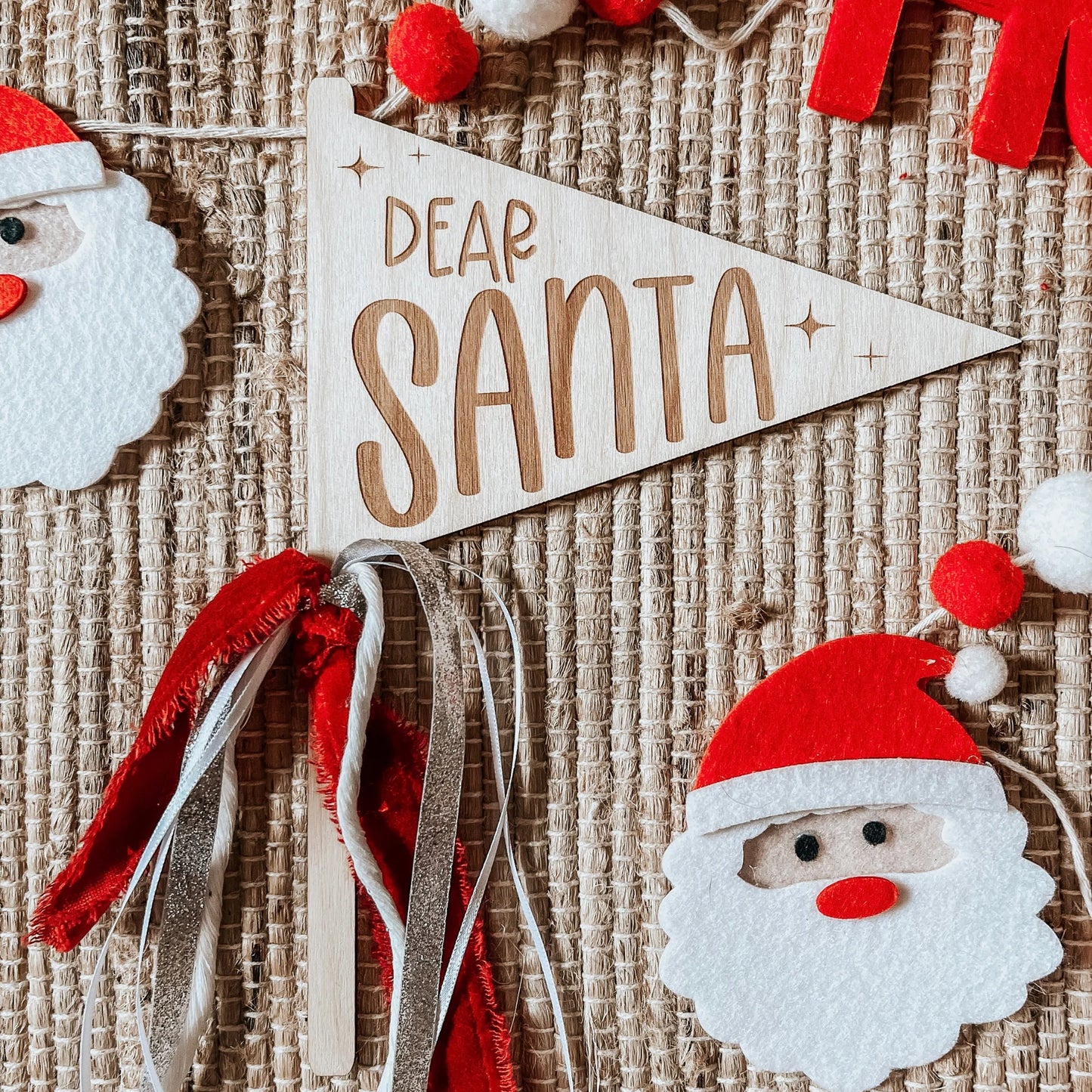 Dear Santa Pennant with Red and Silver Ribbons