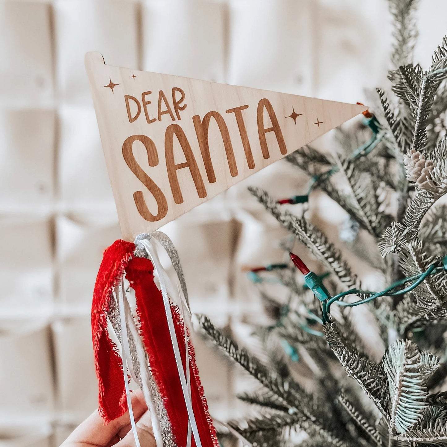 Dear Santa Pennant with Red and Silver Ribbons