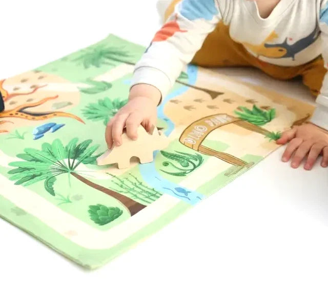 Dinosaur Play Mat & Travel Toy Pouch for Toddler Road Trips