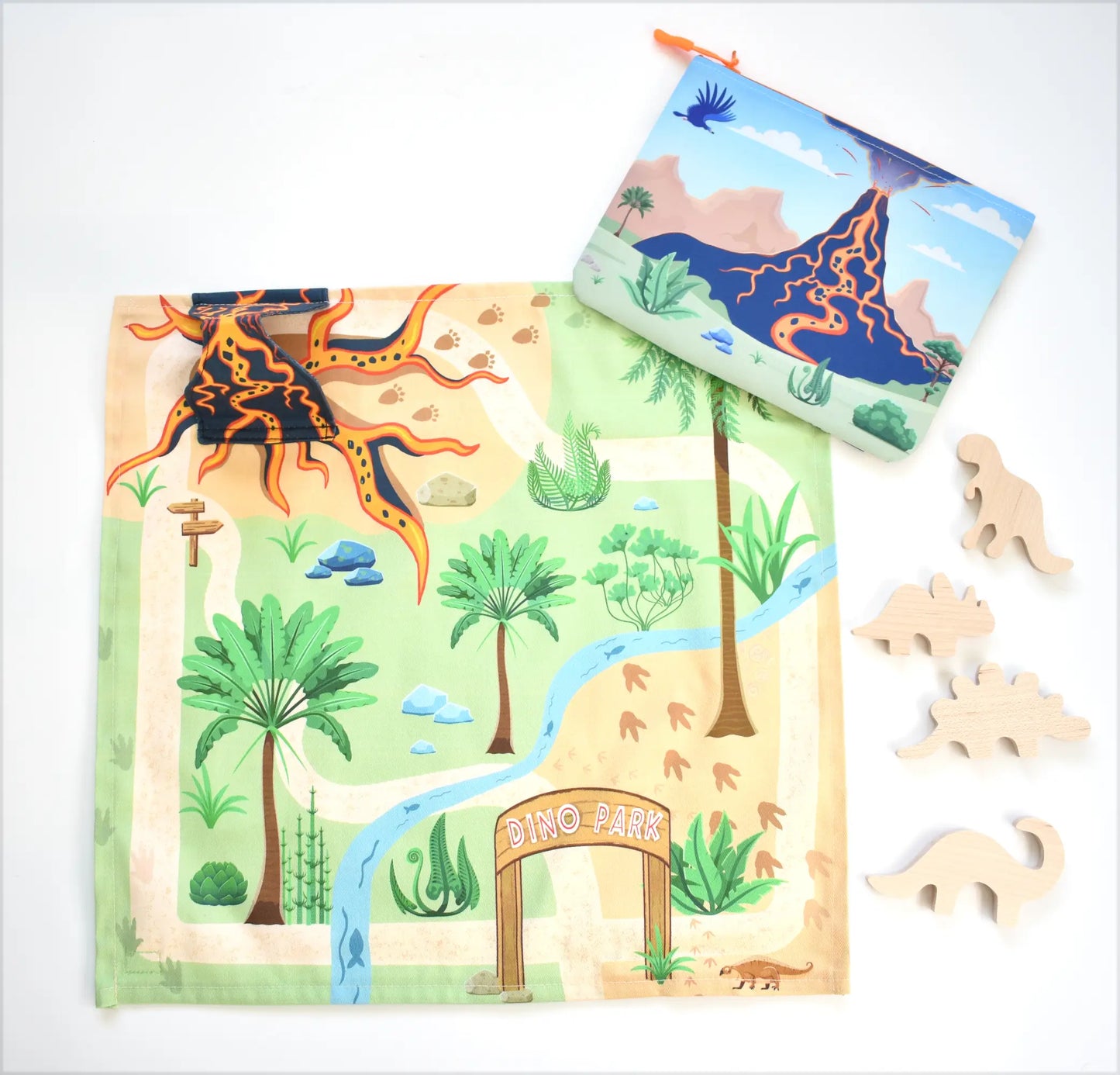 Dinosaur Play Mat & Travel Toy Pouch for Toddler Road Trips