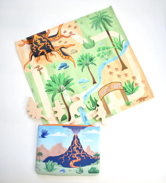Dinosaur Play Mat & Travel Toy Pouch for Toddler Road Trips