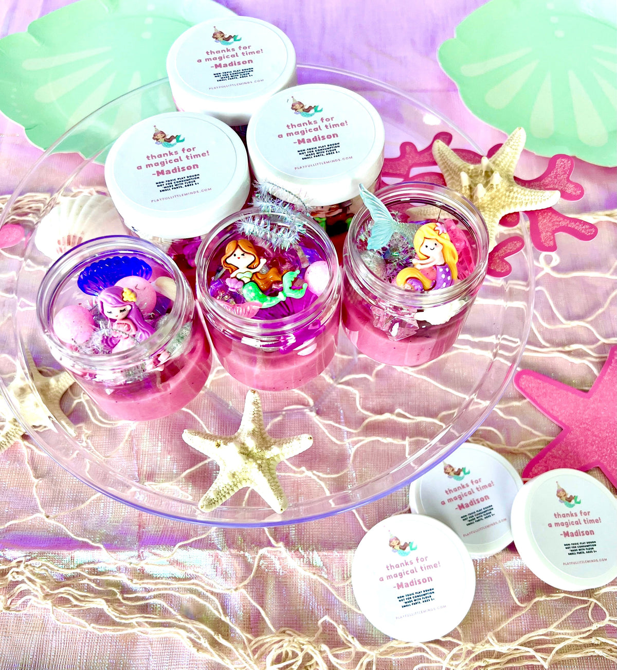 Custom Mermaid Play Dough Favors for Birthday Party Goodie Bags