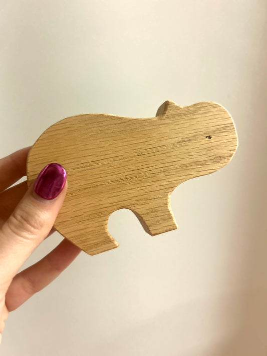 Hand Carved Hippo Wood Toy Figure