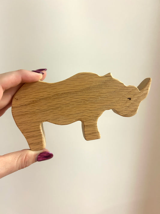 Hand Carved Rhino Wood Toy Figure