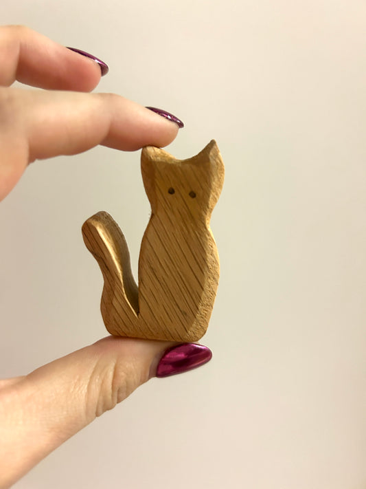 Hand Carved Cat Wood Toy Figure