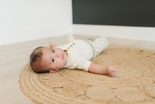GOTS Certified Natural Henley Short Sleeve Bodysuit + Coconut Buttons