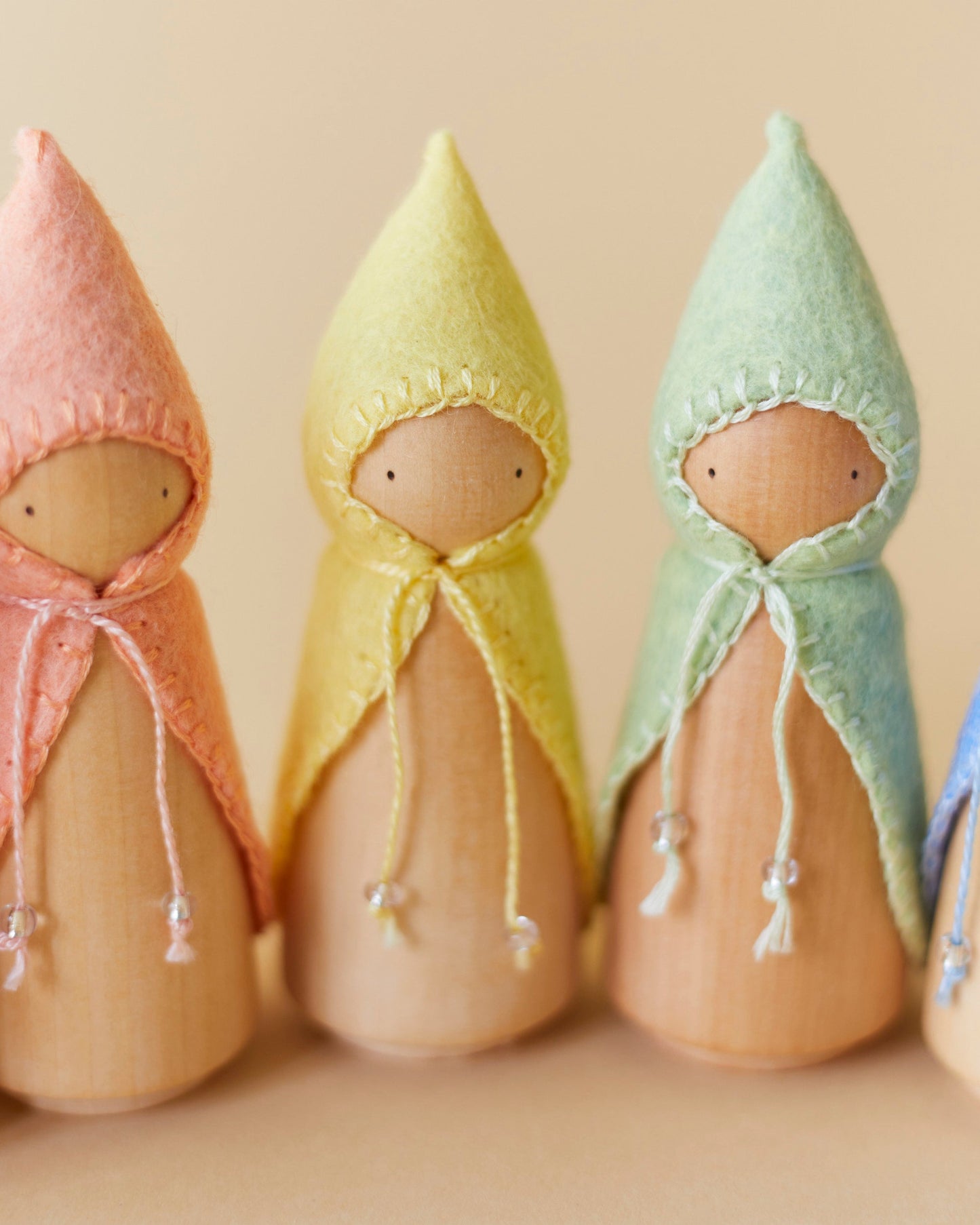 Pastel Rainbow Wooden Gnome Set