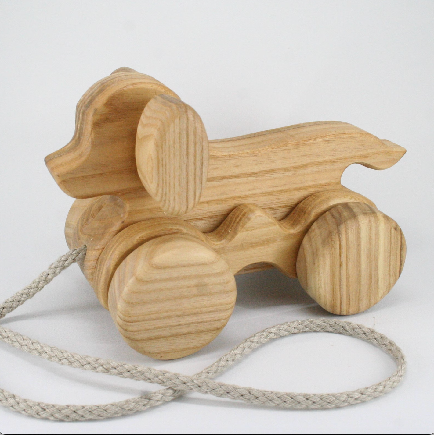 Handmade Wooden Pull-Along Jumping Dog