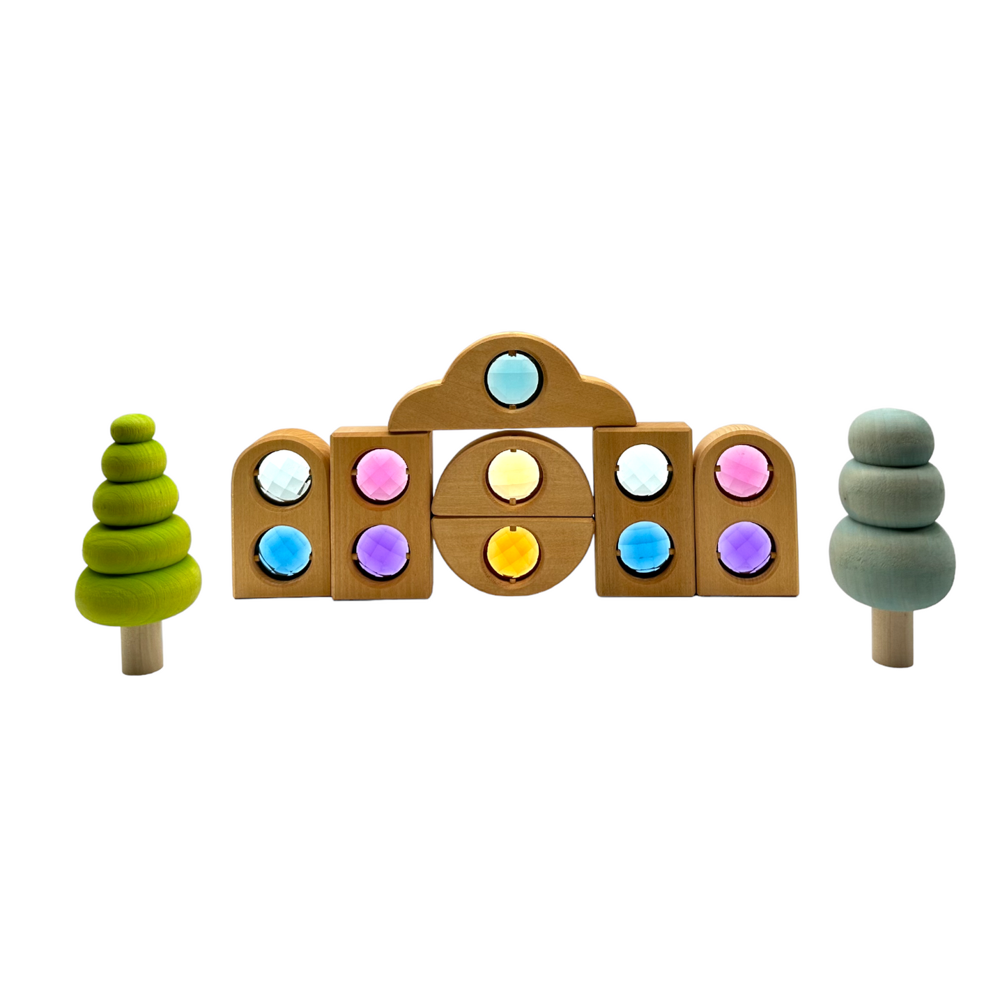 12 Pcs Rainbow Fairytale Window Blocks with Storage Tray