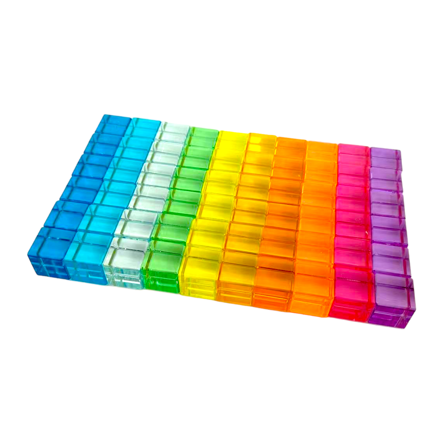 60 Pcs Crystal Clear High Transparency Lucite Cubes Set with Wooden Tray – Rainbow or Pastel Colors