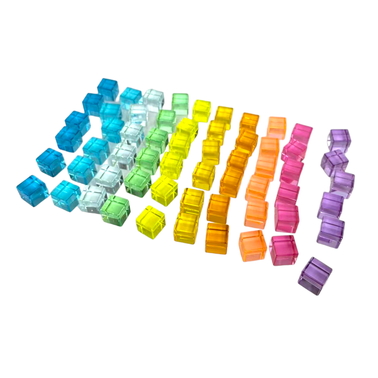 60 Pcs Crystal Clear High Transparency Lucite Cubes Set with Wooden Tray – Rainbow or Pastel Colors
