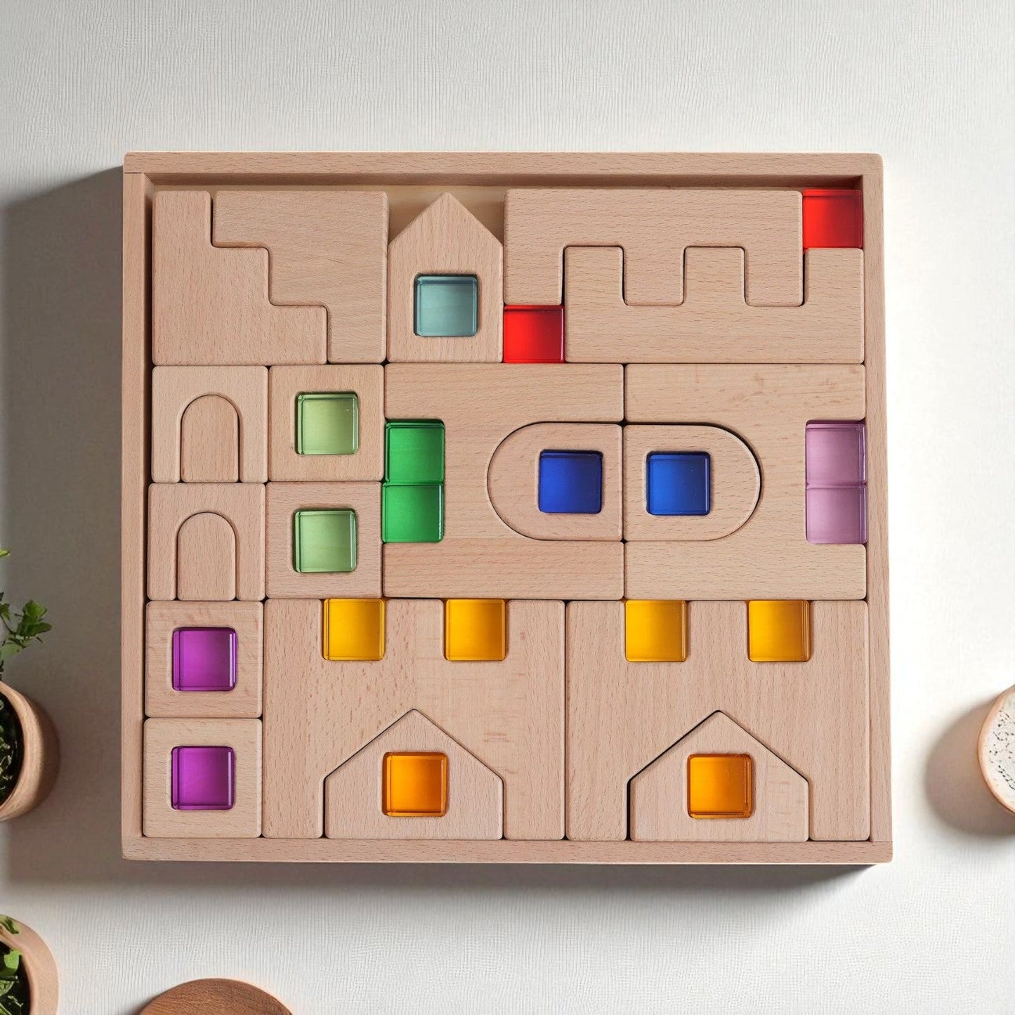 Natural Wooden Architectural Building Blocks – 21 or 26 Piece Set