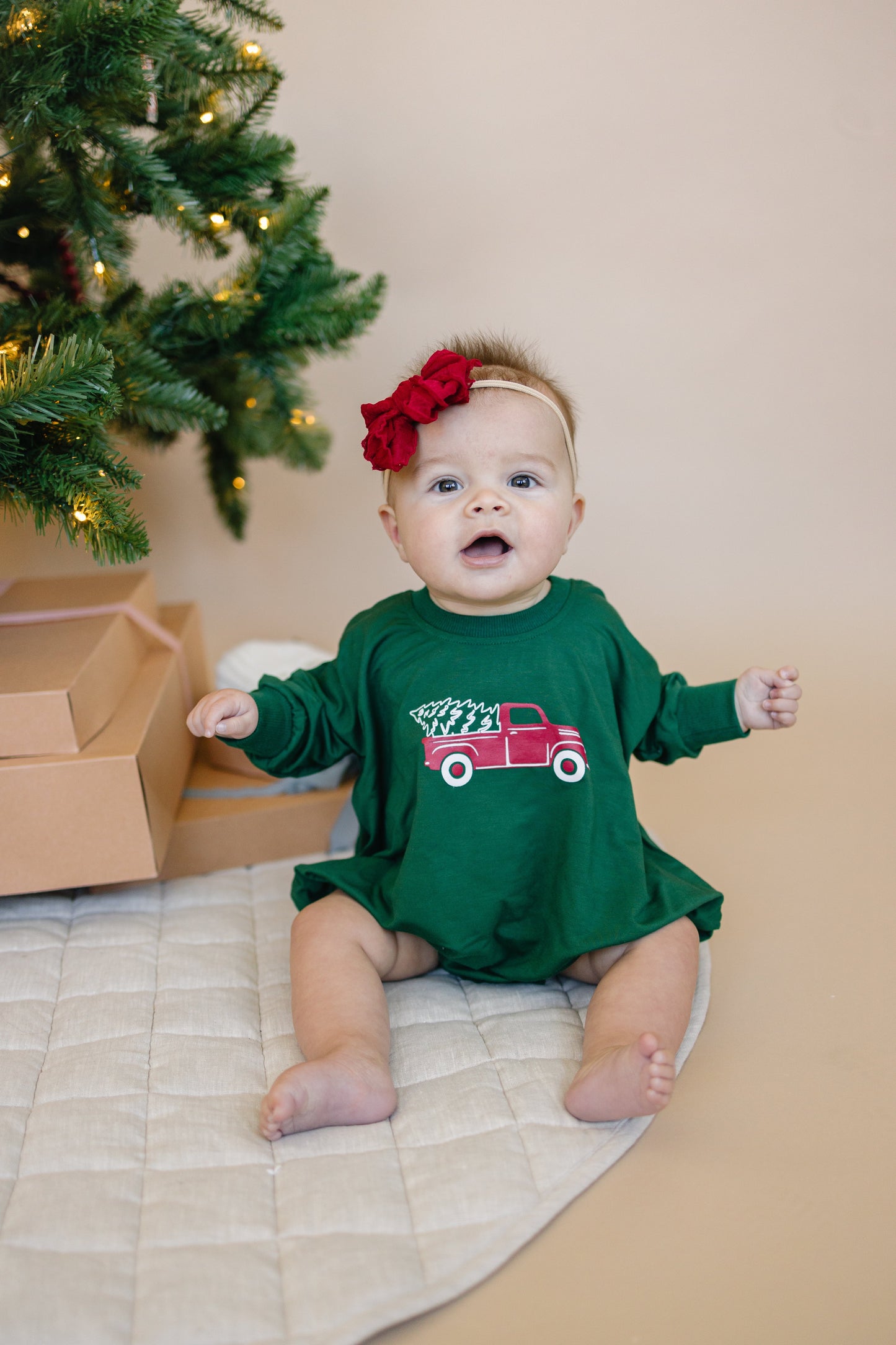 Christmas Tree Truck Bamboo Sweatshirt Romper