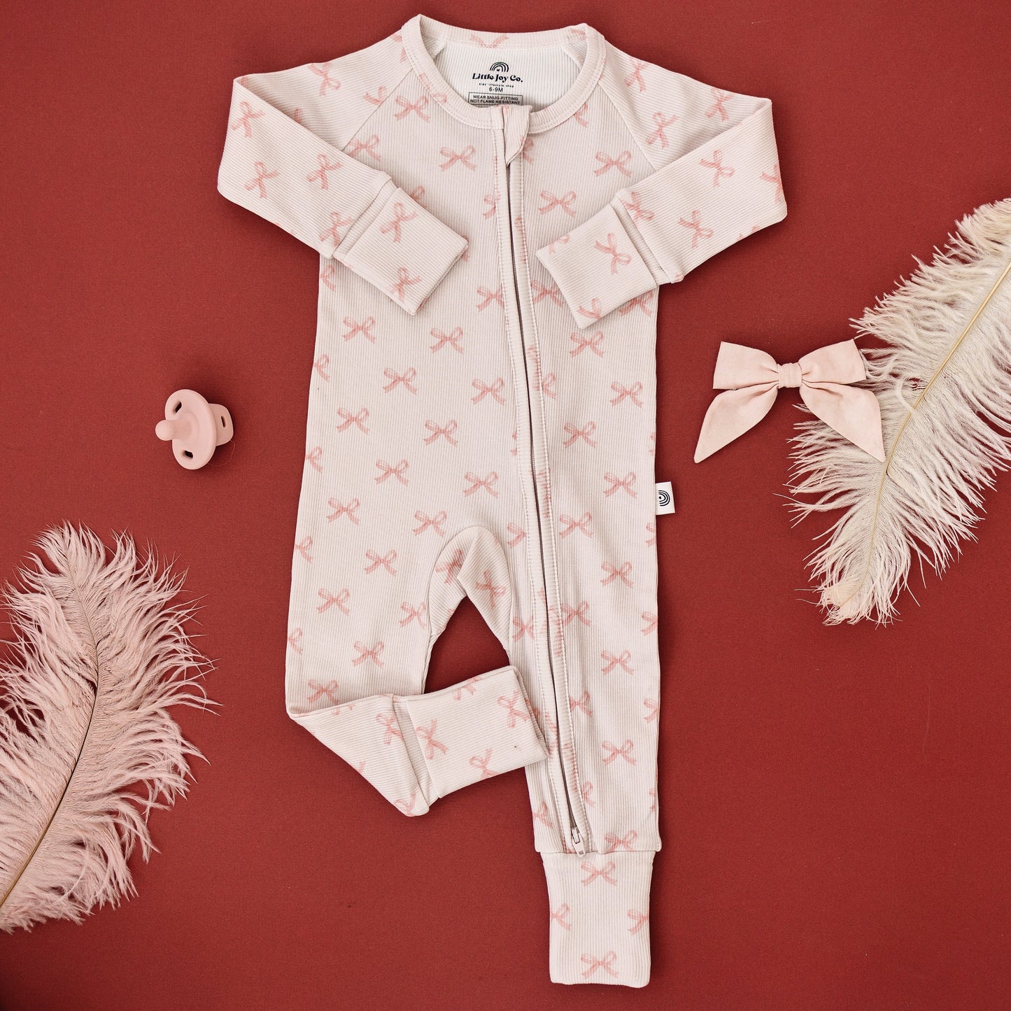 Blushing Bows Ribbed Bamboo Zippy Pajamas